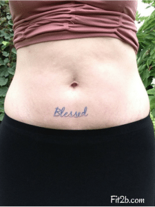 Belly Love: The members of Fit2B Studio - a site that specializes in routines for diastasis recti - write words of hope and affirmation on their tummies to show the world that beauty can still be found in brokenness - Fit2b.com