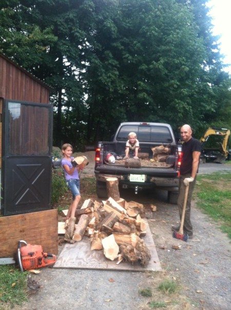 Hauling and chopping wood for a fireplace is terrific exercise!