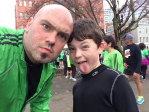 My son Owen and I running the Shamrock in Portland