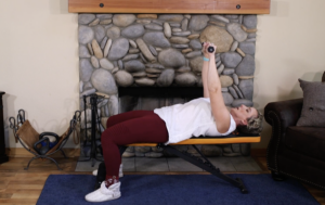 Grab a couple hand weights and find a sturdy bench to lay on for Starting with whatever size dumbbells you're comfortable with, let's focus on your chest muscles for just five minutes. We call them your pectorals or "pecs," and their strength correlates to your heart health, breast health, and more! This workout teaches diastasis recti aware transitions.