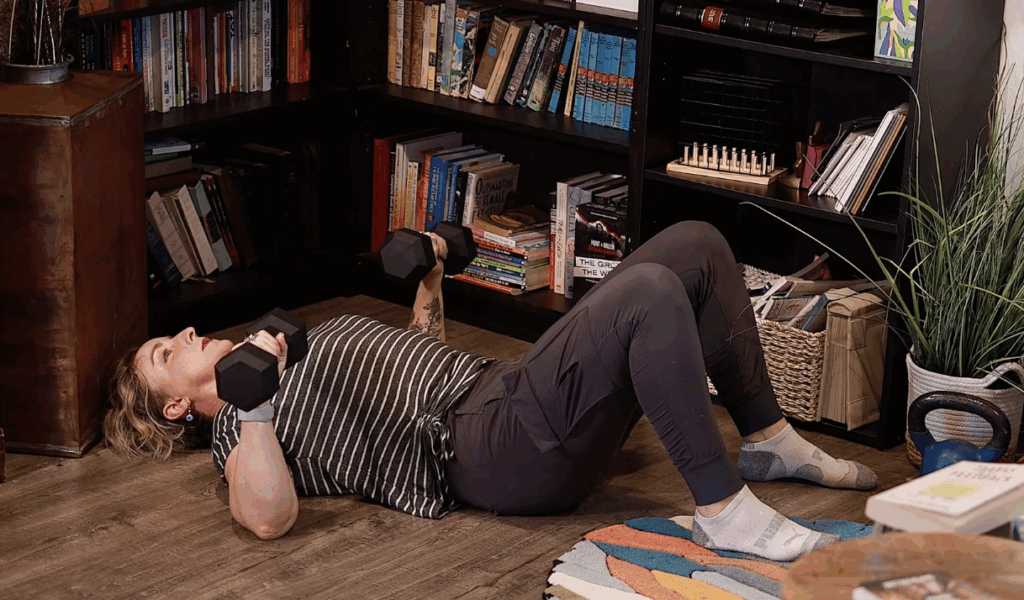 The 5th installment in our "Chunky Series" of home workouts. There are 5 chunks with the first being a warmup, the second is weights, the third cardio, the fourth is more weights, and the fifth chunk offers stretches and cool-down motions. Grab your weights + a bouncy ball, and let's go!