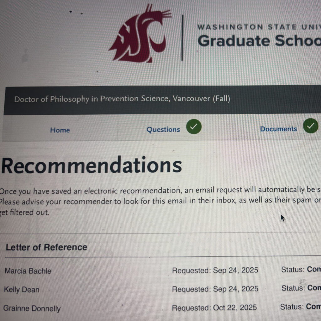 The founder of Fit2B is applying for her PhD in Prevention Science. Here's who wrote letters of reference and the actual essay!